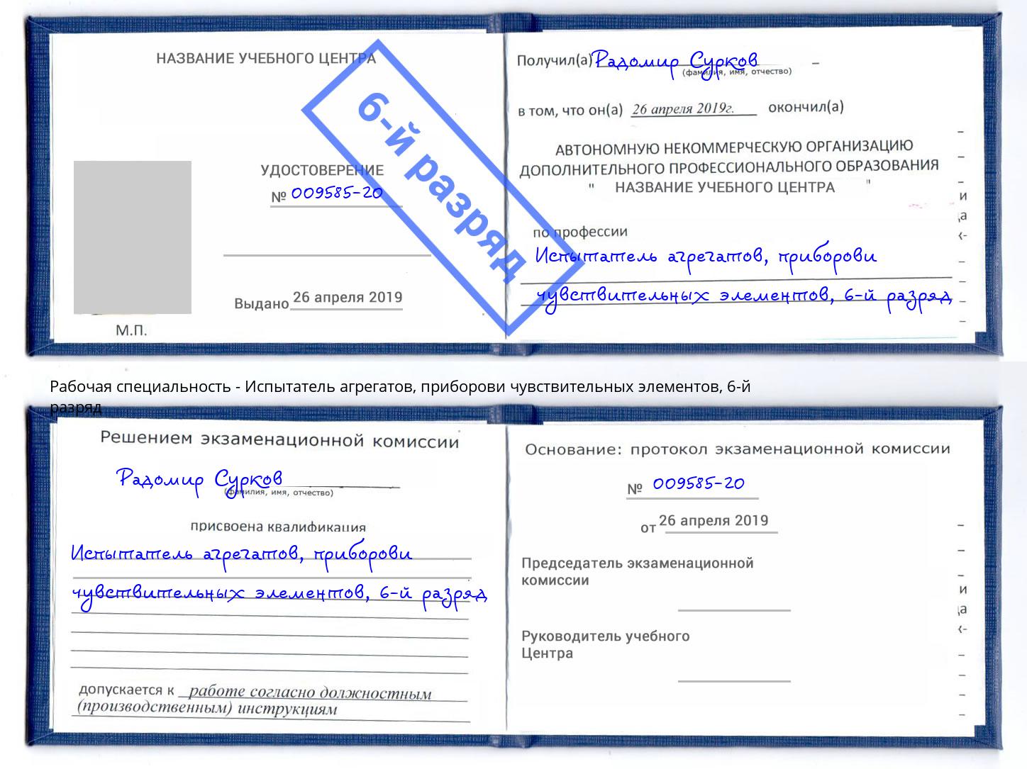 корочка 6-й разряд Испытатель агрегатов, приборови чувствительных элементов Усть-Лабинск