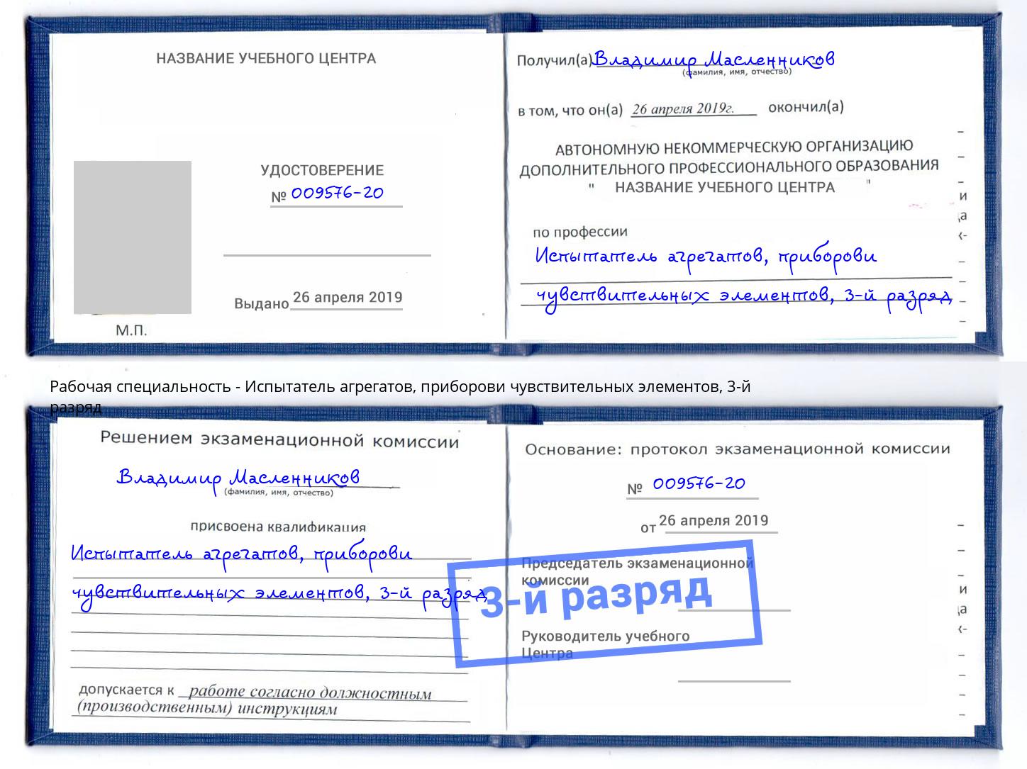 корочка 3-й разряд Испытатель агрегатов, приборови чувствительных элементов Усть-Лабинск