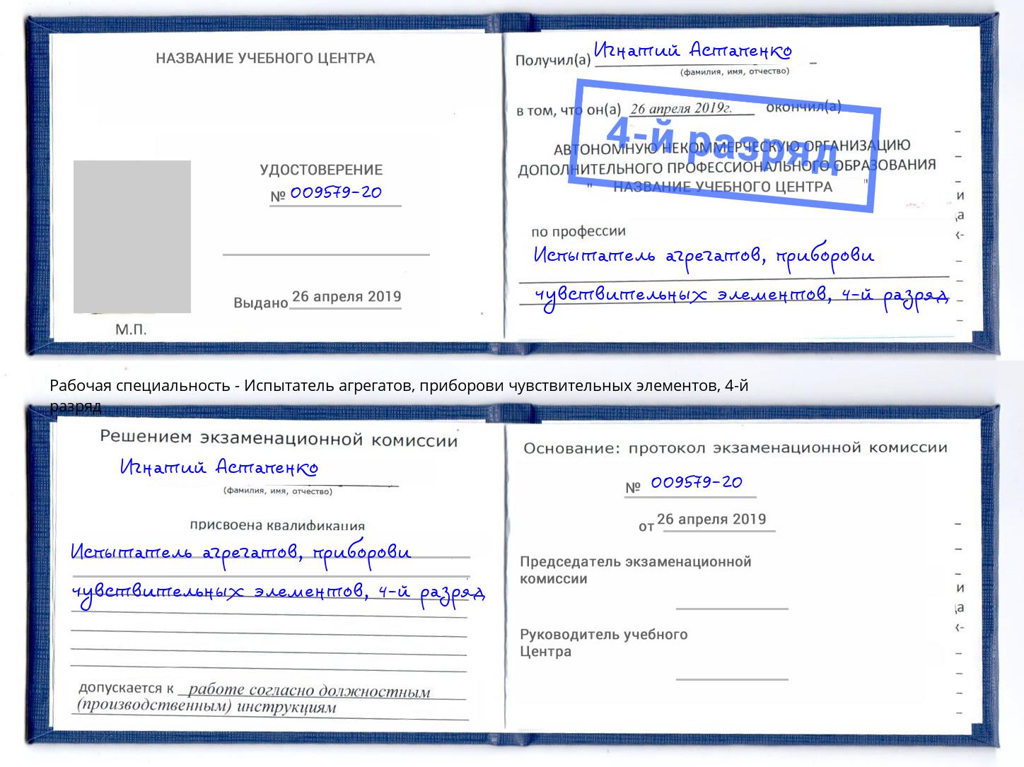 корочка 4-й разряд Испытатель агрегатов, приборови чувствительных элементов Усть-Лабинск