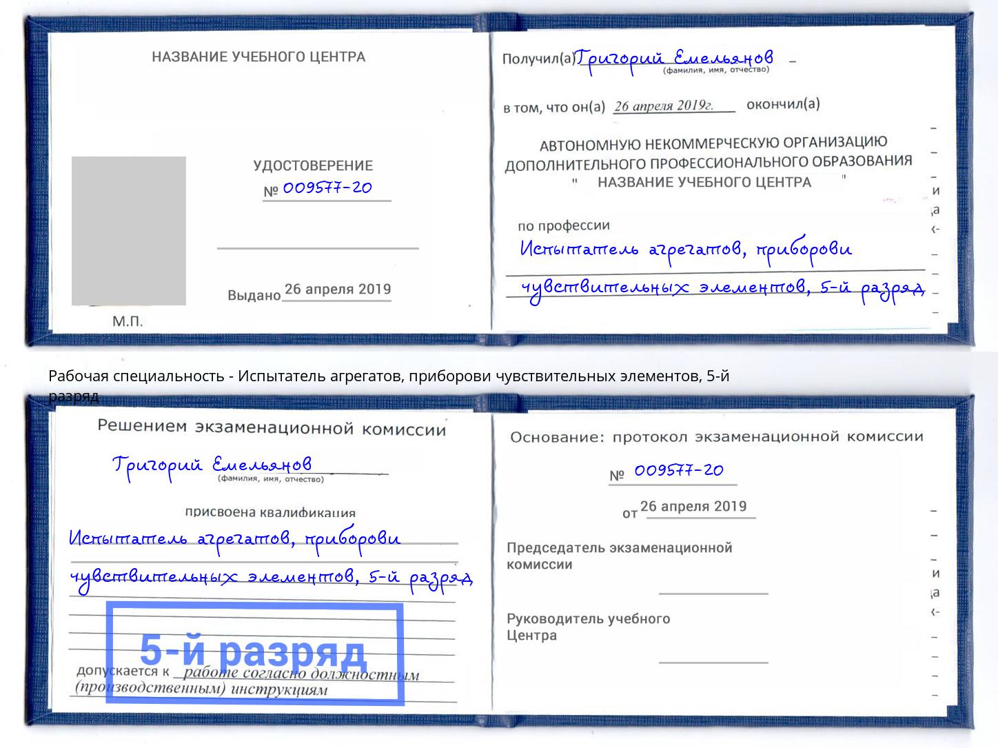 корочка 5-й разряд Испытатель агрегатов, приборови чувствительных элементов Усть-Лабинск