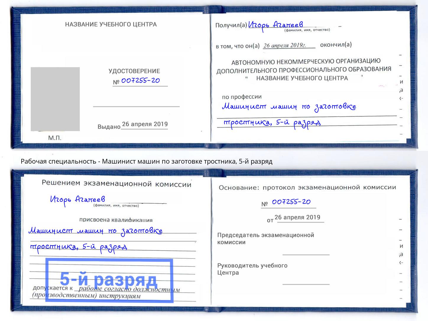 корочка 5-й разряд Машинист машин по заготовке тростника Усть-Лабинск