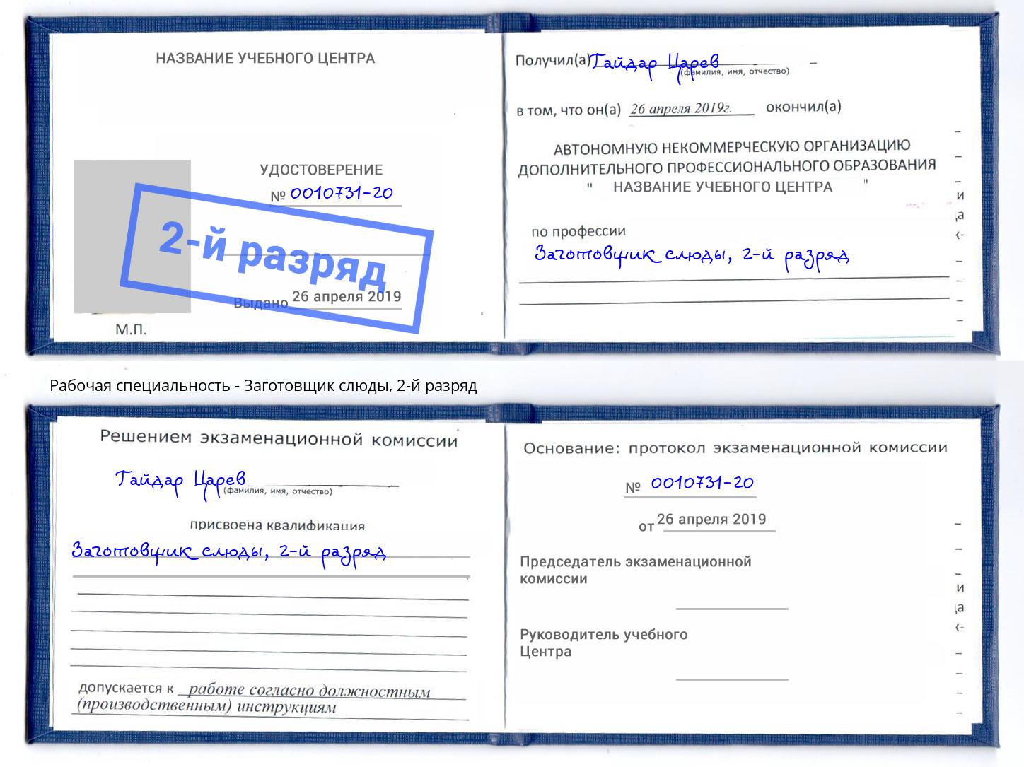корочка 2-й разряд Заготовщик слюды Усть-Лабинск