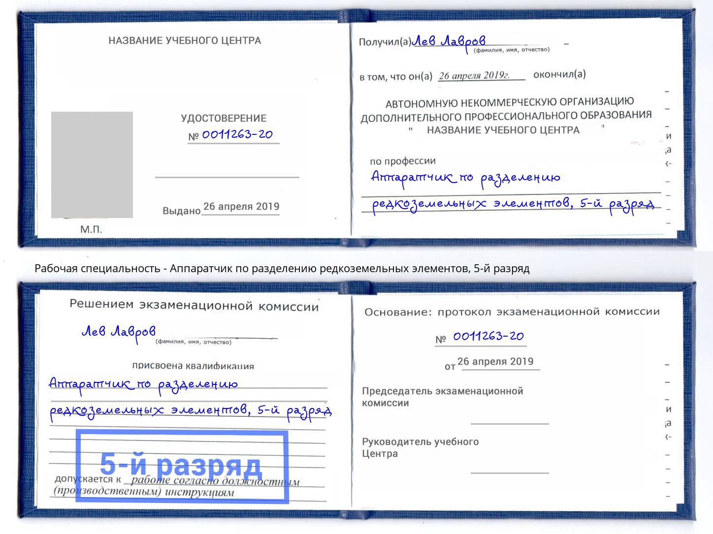 корочка 5-й разряд Аппаратчик по разделению редкоземельных элементов Усть-Лабинск