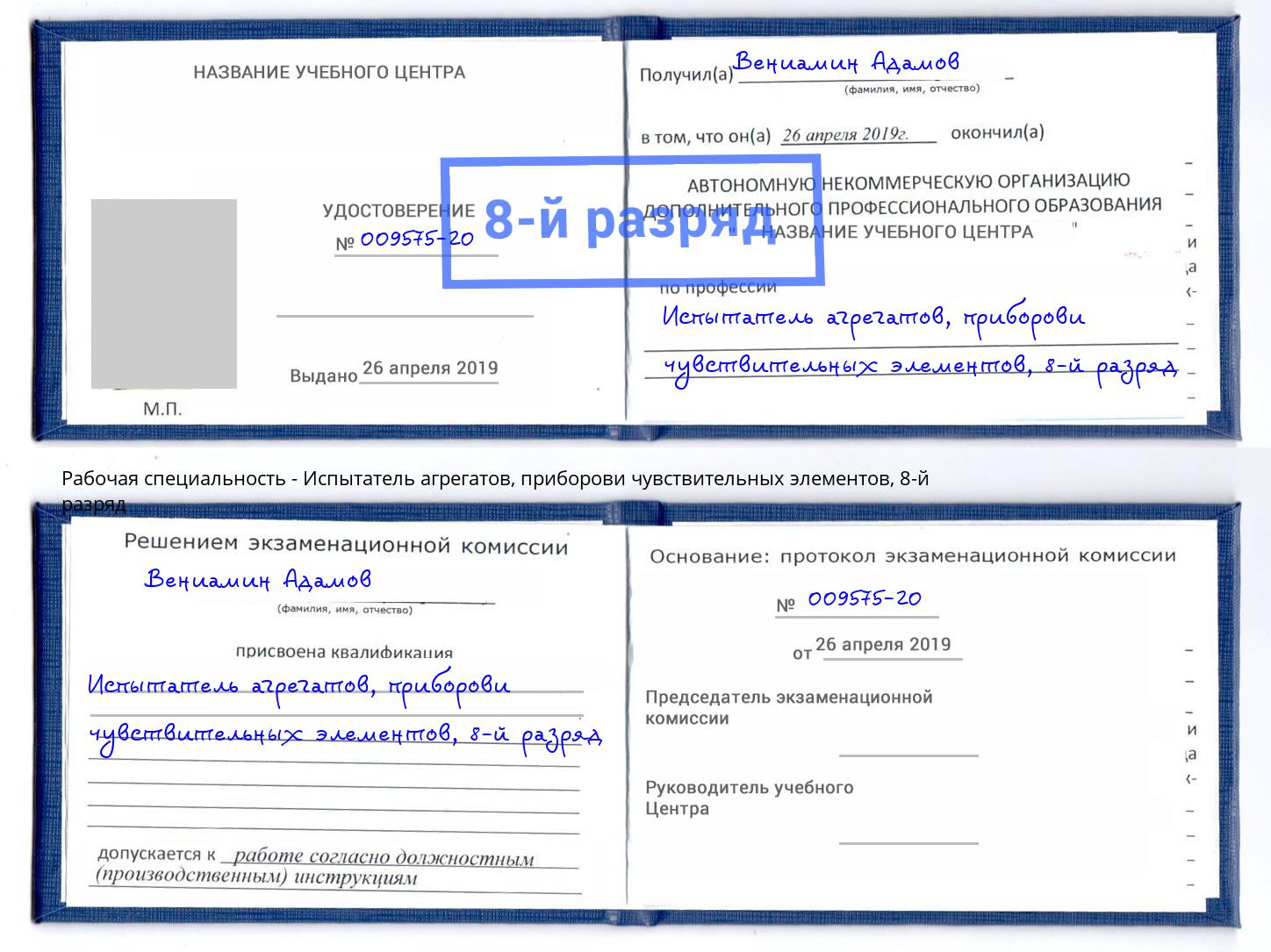 корочка 8-й разряд Испытатель агрегатов, приборови чувствительных элементов Усть-Лабинск