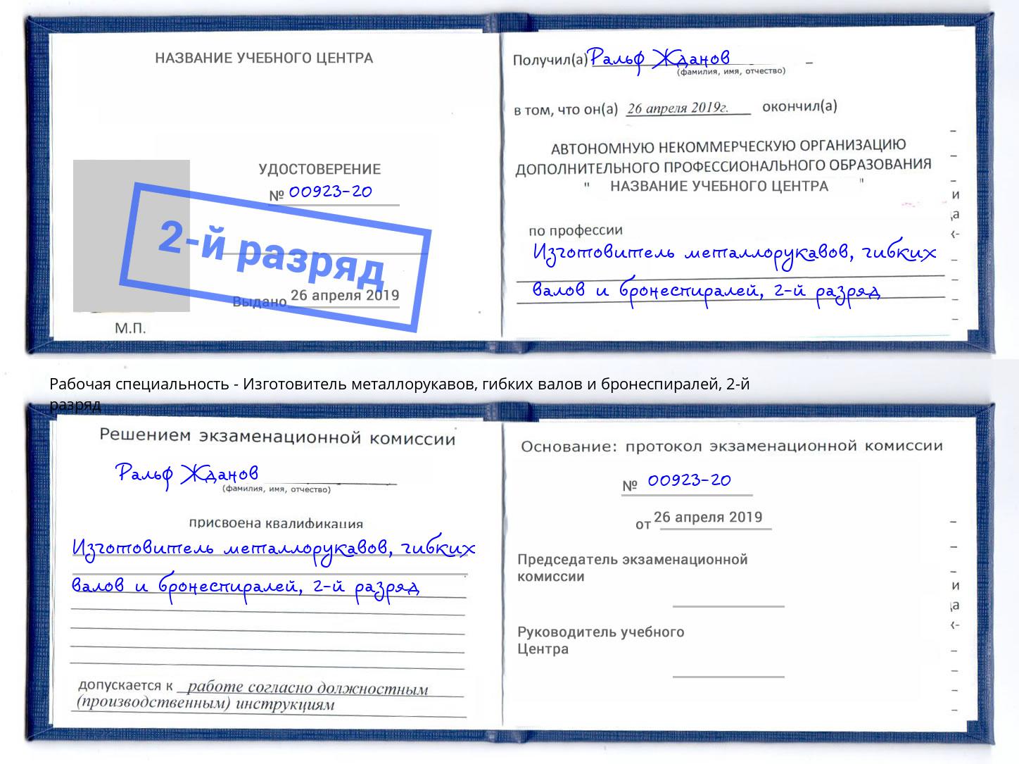 корочка 2-й разряд Изготовитель металлорукавов, гибких валов и бронеспиралей Усть-Лабинск